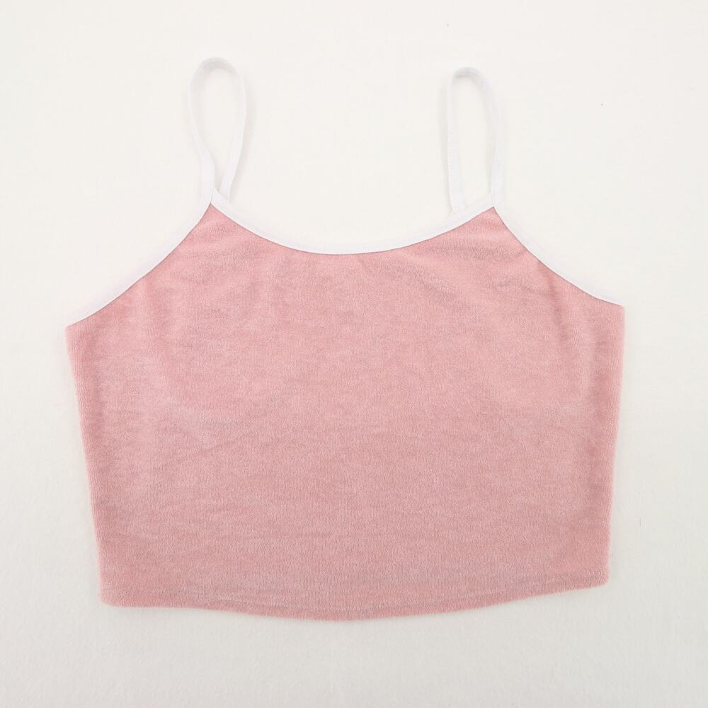 Bozzolo Crop Top Tank Pink White Terrycloth Sleeveless Spaghetti Straps Size L